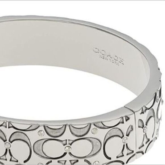 COACH-Silver-Tone Crystal Quilted C Bangle Bracelet - Picture 2 of 3